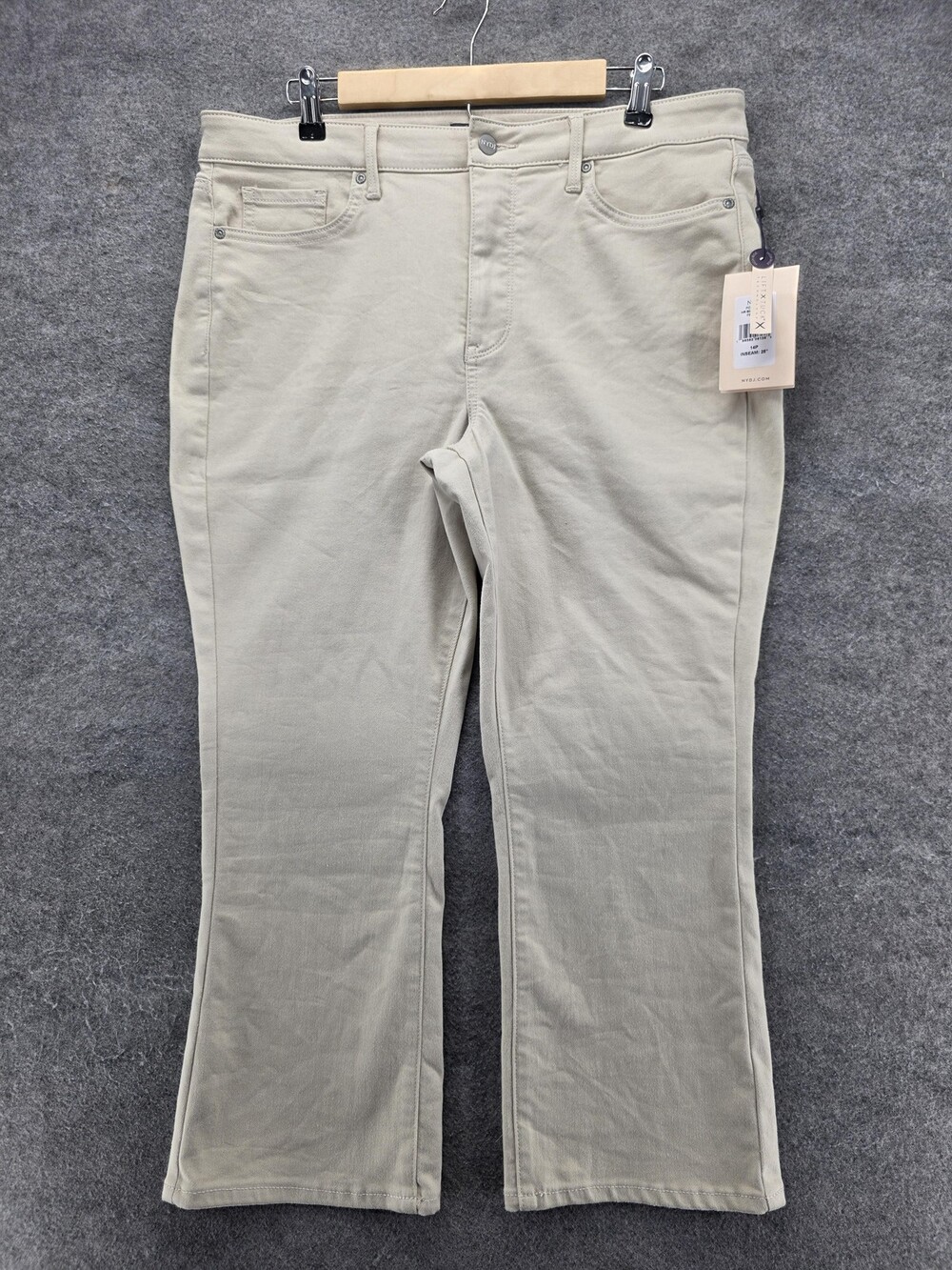 NYDJ Billie Mini Boot Jeans Womens 14P Beige High Rise Lift Tuck Tech Bootcut